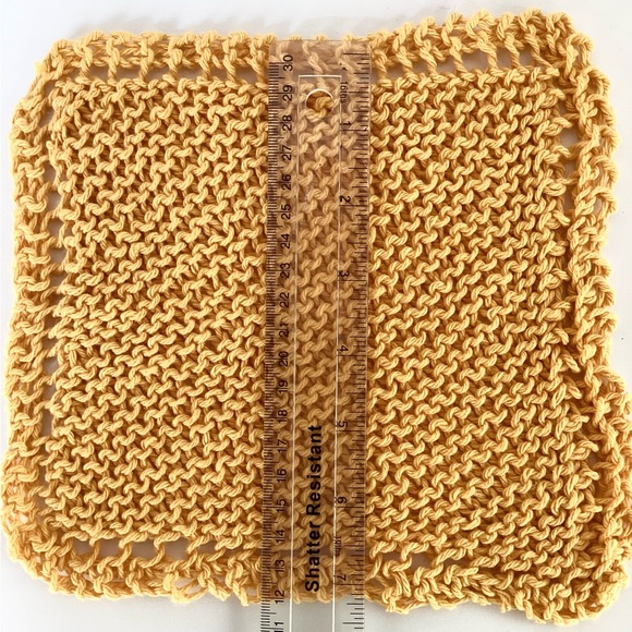 Dishcloth Washcloth Hand Crafted Gold Green Knit Cotton Rustic - Picture 4 of 13